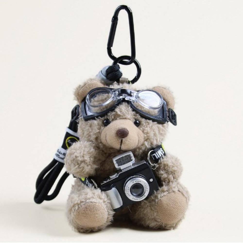 Camera Little Brown Bear White Shoes Keychain Little Panda Soft Cute Plush Doll Bag Pendant