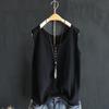 Women Vest Round Neck Buttons Decor Sleeveless Tank Tops Solid Color Loose Fit Thin Summer Tops Daily Wear