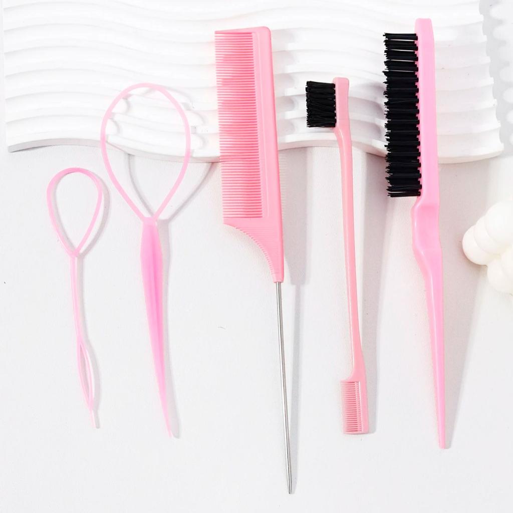 5pcs Hair Comb Combination, Headband Mouse Tail Comb, Double Ended Eyebrow Brush, Knot Breaking comb,Special for Real Hair Wigs