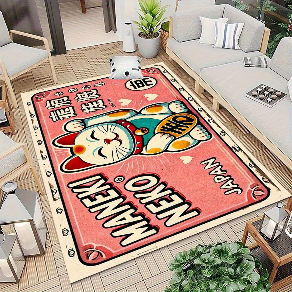 VIKAMA Cartoon Lucky Cat Carpet Pink Doormat  Welcome Mat Lightweight Living Room Carpet Rug For Bedroom  Bathroom Room Home Dec