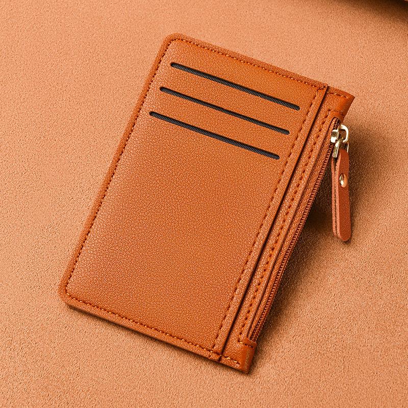 

Ультратонкий кошелек для карт, Женский маленький и простой многокарточный кошелек на молнии для мелочи, Вместительный держатель для ID-карты, Картхолдер. коричневый