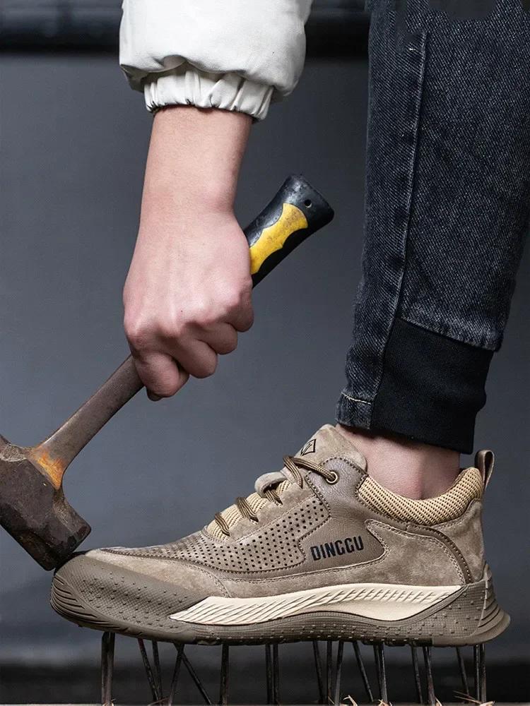 Men Steel Toe Shoes Men Breathable Work Shoes Women Hollow Out Upper Work Sneakers Lightweight Steel Toe Protective Safety Boots