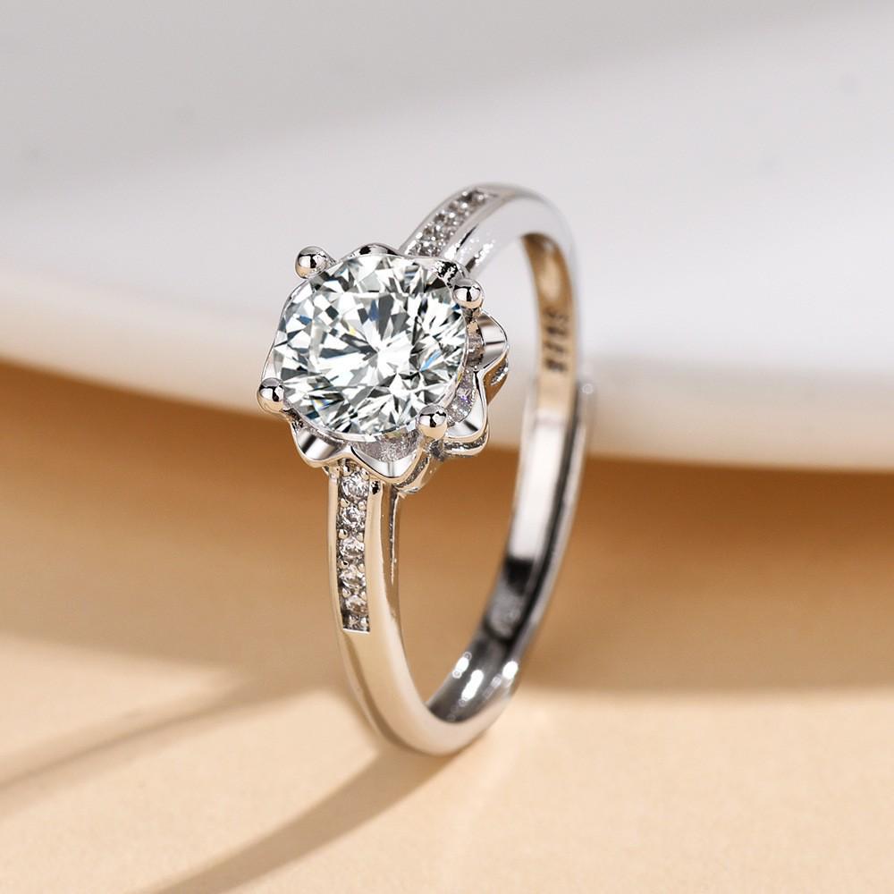 TikTok Influencer Inspired Moissanite Six-Prong Wedding Ring for Women - One Carat Jewelry