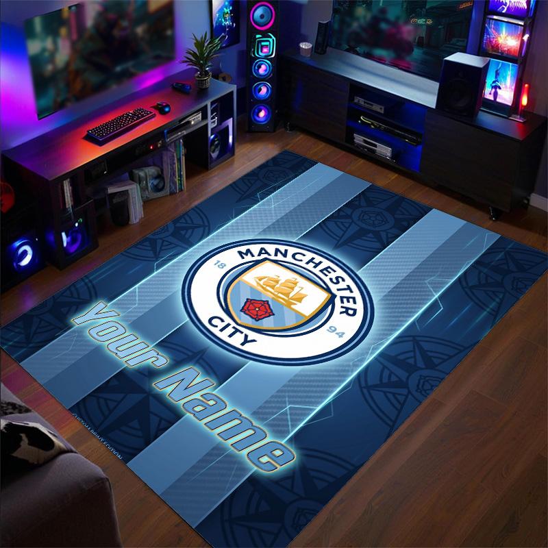 Covor de Catifea Cristal Imprimeu Manchester City Nume Personalizat Text Covor de Podea Decor Acasă