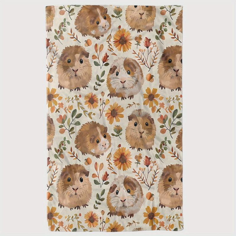 

1 шт. Уютное фланелевое одеяло с очаровательным дизайном морской свинки и цветов - Мягкий теплый плед для дивана, кровати, офиса 30x40in