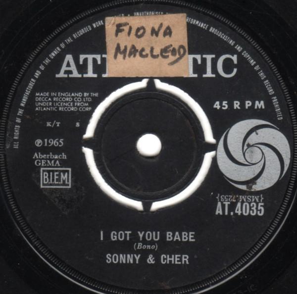 

7-дюймовая пластинка SONNY CHER I Got You Babe AT4035 Atlantic 1965 UK Rock Б/у