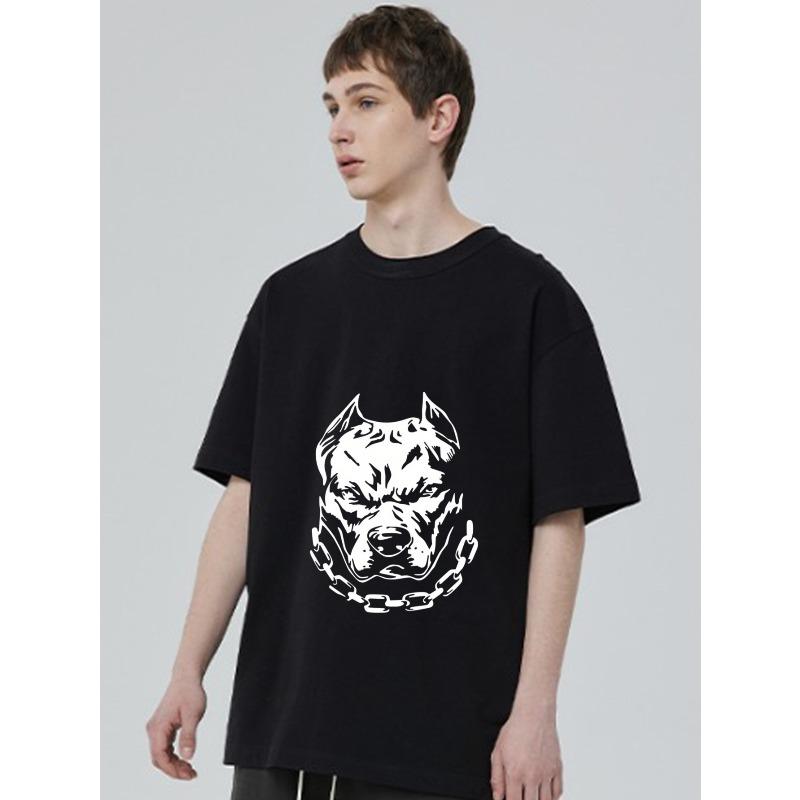 

Черная футболка с графикой цепи и питбуля для повседневной носки S