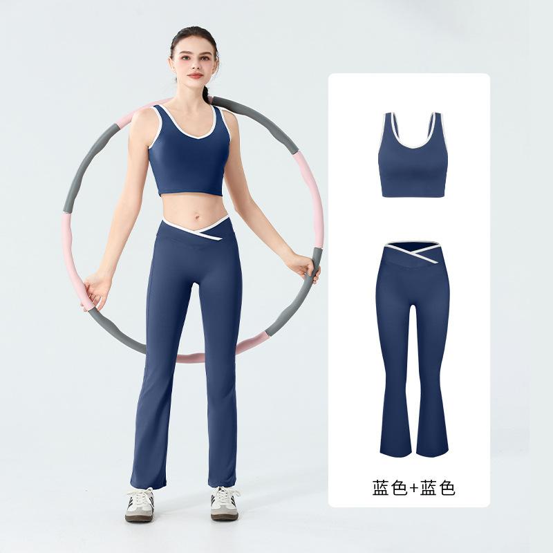 Dewey contrasting color small yoga suit women's suit with chest pad vest micro-pull pants tight quick-drying fitness sportswear