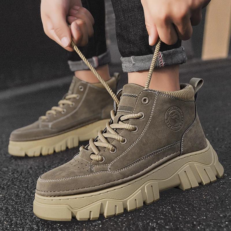 Motorcycle Boots Man Ankle Boots Male Sneakers Loafers Shoes Men Men's Sneakers Thick Bottom Non-Slip Fashion Sports and Leisure