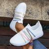Women'S Casual Slip-On Sneakers - White Fabric Upper with Colorful Strap Design, Low Top, EVA Sole, All-Season Comfort Shoes, Casual Footwear