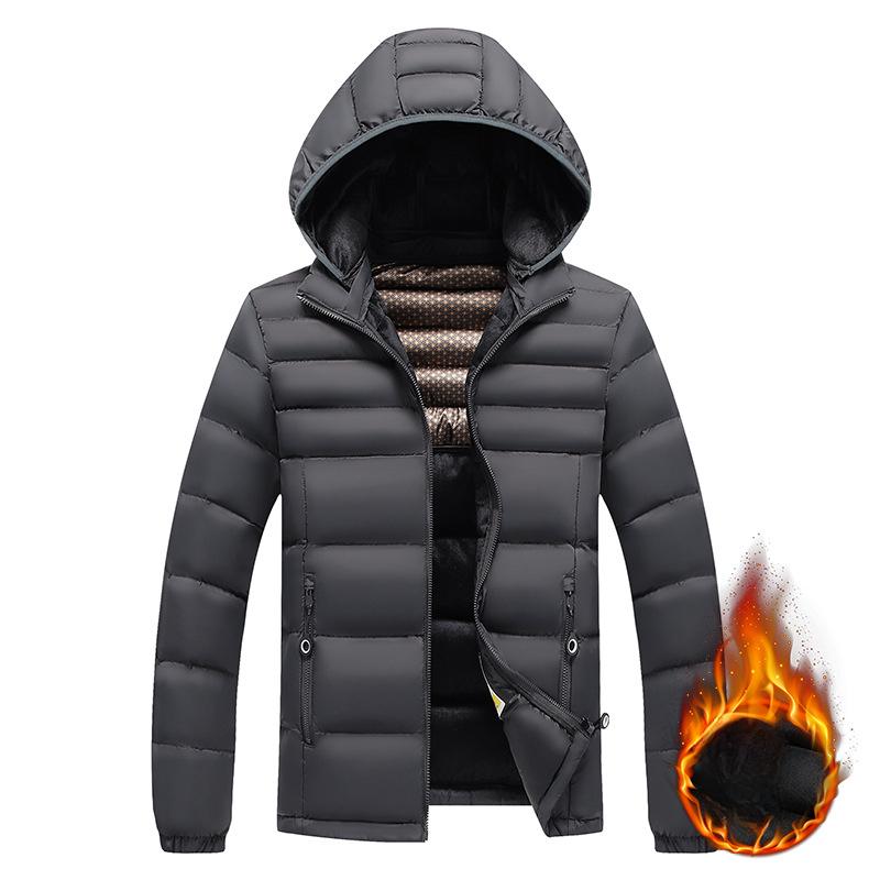 Lightweight Ribs and Cotton Jacket for Men In Winter Slim Fit Removable Hat Plus Velvet Thickened Hooded Jacket for Men