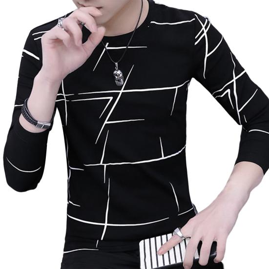 

Men T-shirt Long Sleeves Round Neck Pullover Soft Young Style Warm Comfortable Crew Neck Casual Spring Tops for Daily Wear M чорний