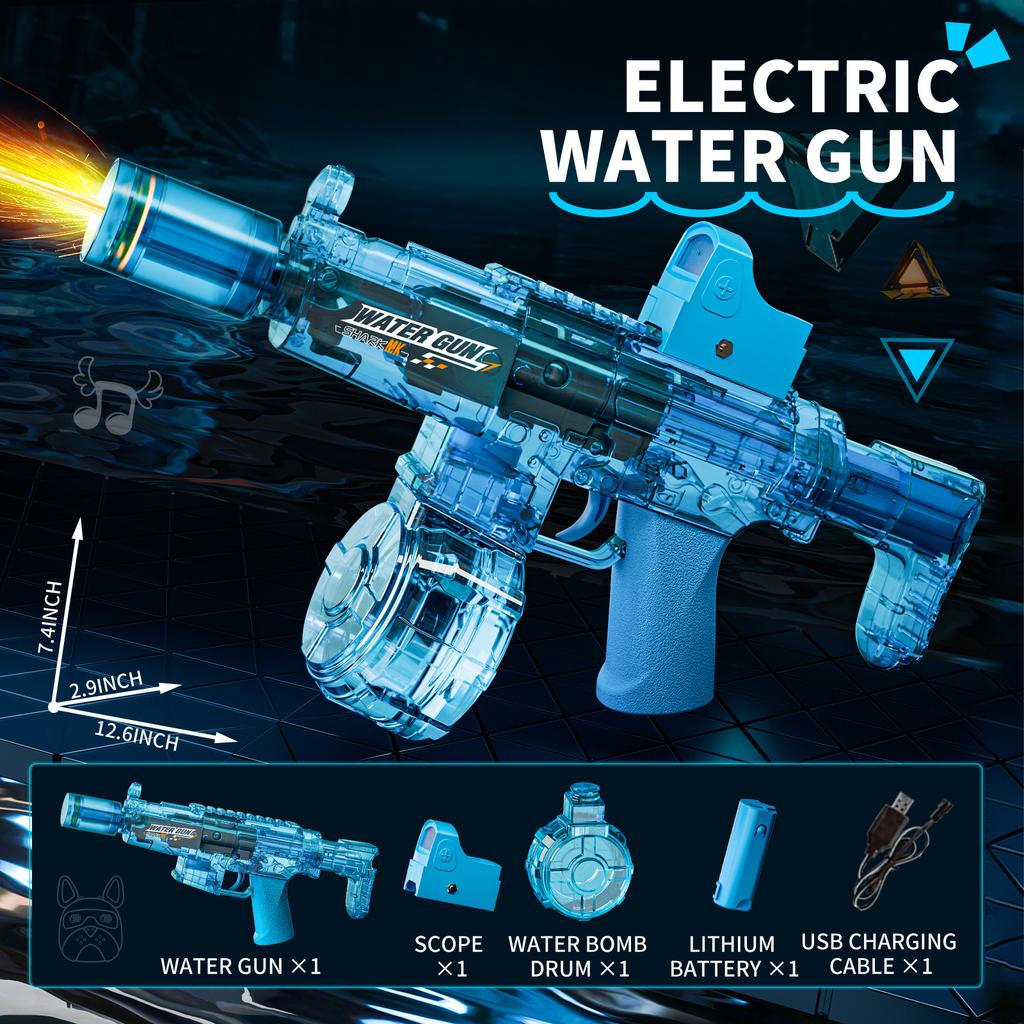 Non-Toxic New Electric Water Gun With Light Led Simulation Fire Sprays Flame Continuously High-Speed Powerful Shoot Outdoor Water Gun Toys