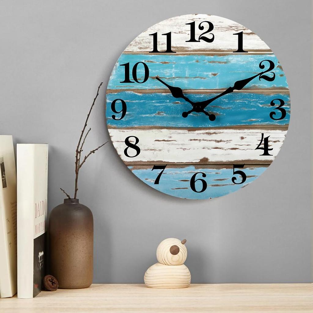 12 Zoll Stille Wanduhr Blaue Ozean Stil Dekorativ Batteriebetrieben für Wohnzimmer Küche Schlafzimmer 03