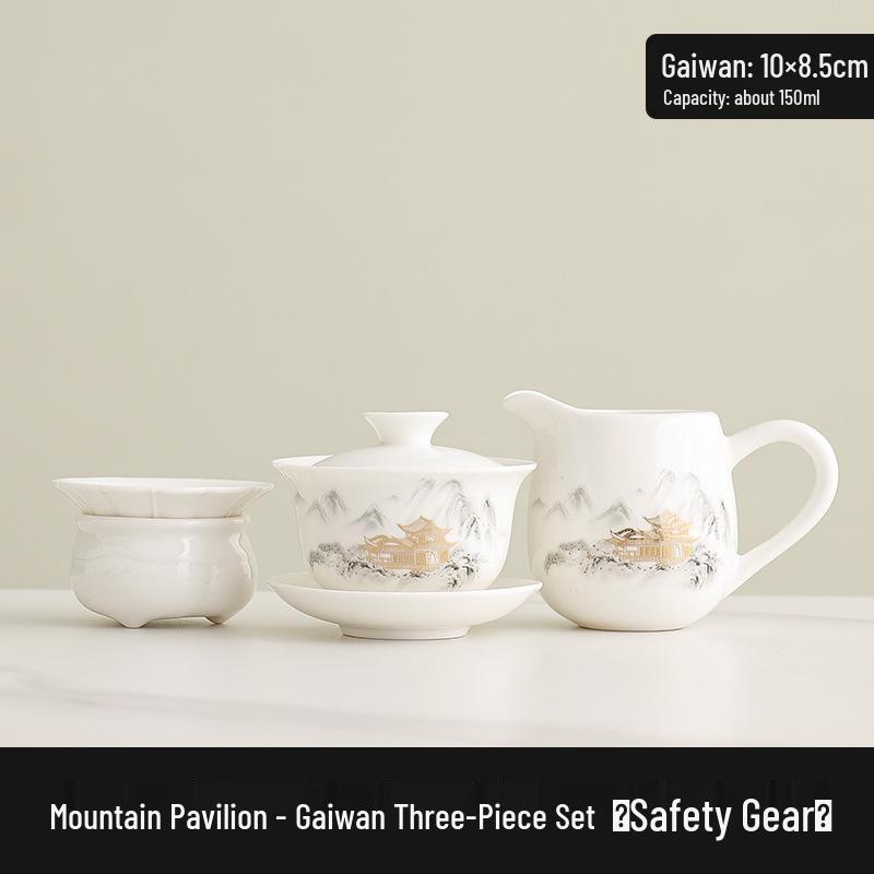 Dehua White Sancai Gaiwan: High-end Mutton Fat Jade Porcelain Tea Bowl and Kung Fu Teacup Set