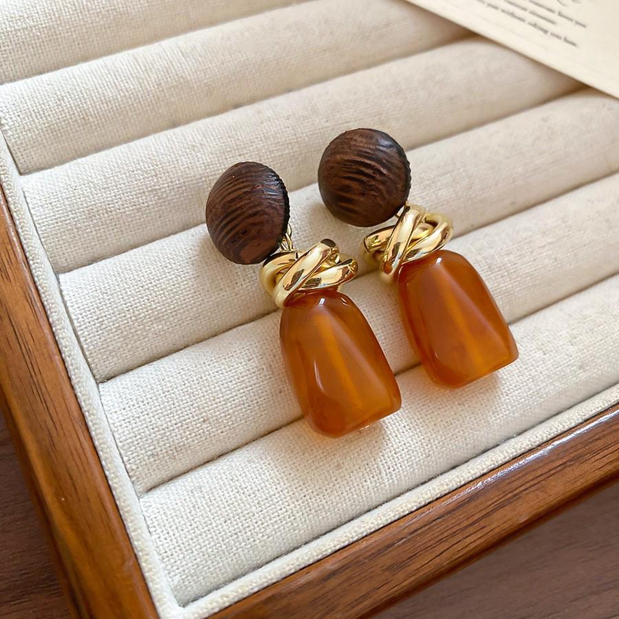 Silver Needle Geometric Irregular Resin Y2K Earrings - Retro Stud Ear Accessories for Women