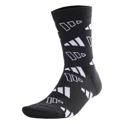adidas Unisex Allover 3-Stripes Logo Print Crew Socks Black White JN6530