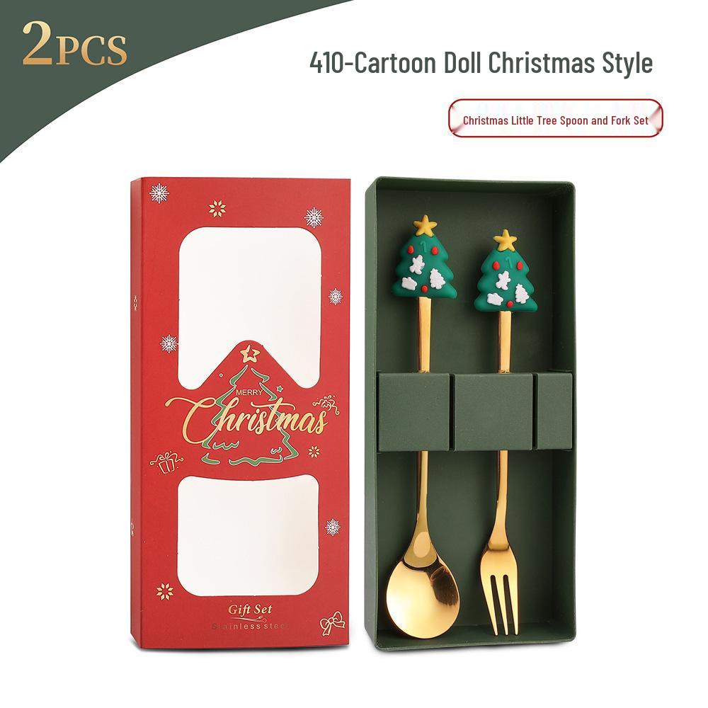 Creatieve Kerstman Koffielepel & Dessertvork Set - Roestvrijstalen Bestek voor Kerst