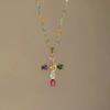 Fashion Colorful Zircon Cross Pendant Necklace For Women Stainless Steel  Color Charm Religious Necklaces Jewelry Gifts