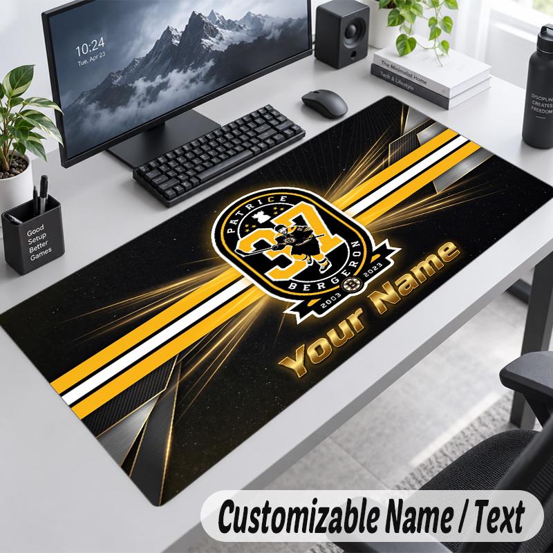 Custom Name Text Mouse Pad Boston Bruins Personalized Desk Pad For Work And Gaming