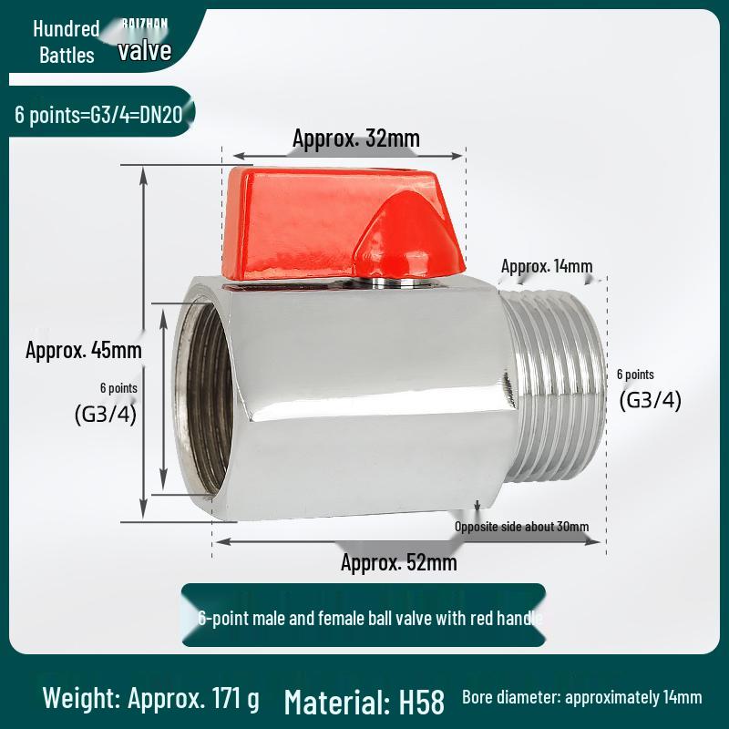 Adjustable Copper Ball Valve for Water Pipes, 2 to 6-Minute Flow Control, 4-Point Threaded Tap