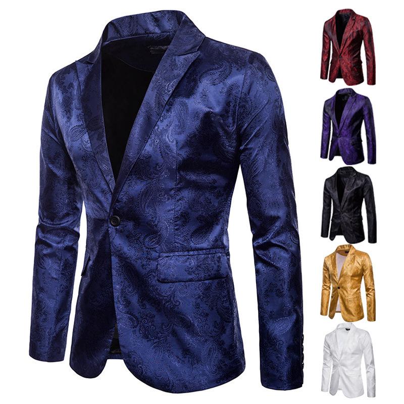 Men's Plus Size Court Style Dark Pattern Single Button Slim Fit Jacket