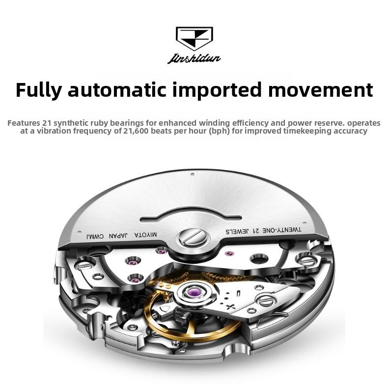 JINSHIDUN Fully Automatic Mechanical Watch with Double Calendar, Waterproof and Luminous for Men