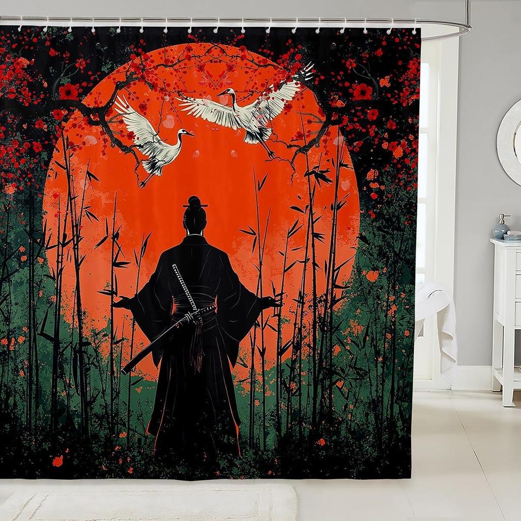 Japanese Koi Fish Shower Curtain Cherry Blossoms Bath Curtain Kids Boys Girls Botanical Flowers Floral Print Bathroom Shower