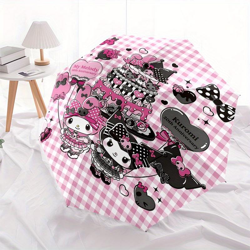 My Melody, Kuromi Automatic Open/Close Umbrella-Cute Umbrella with Cute Design, Portable 3-Fold Compact Umbrella for Men & Women, Halloween