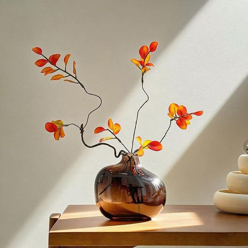 Unique Shape Transparent Pomegranate Glass Vase Red Decorative Hydroponic Flower Vase Hand-Blown Glass Vase Wedding Decoration