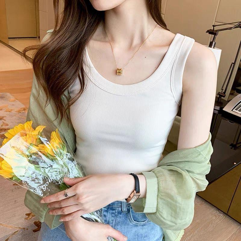 Threaded Anti-walking Sleeveless Thin Section Bottom Camisole Female Summer Spring Outside Inside Wear Tank Top