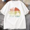 Fishing Dad T‑shirt "Reel Cool Dad" Retro Sunset Fisherman Design Casual Short Sleeve Mens Tee Fathers Day Gift Fishing Tee Top