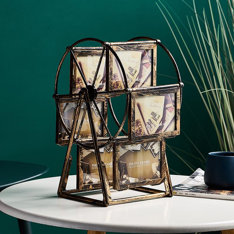 5 Inch Classical Retro 360 Degree Rotation Ferris Wheel Photo Frame Romantic Unassembled DIY Pictures Frame Home Windmill Decor