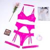 Sexy erotic underwear solid color ultra-thin mesh yarn perspective temptation big chest small thong five-piece set