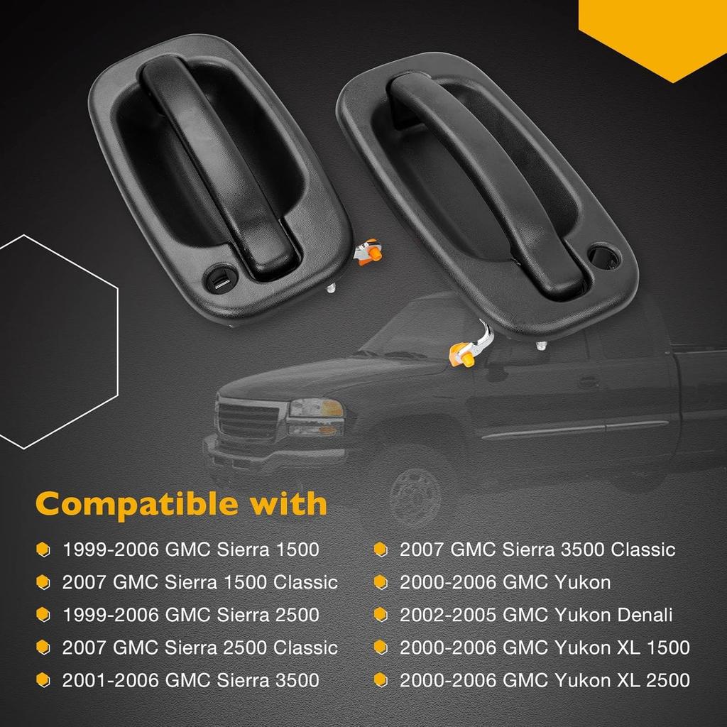 Gledewen Exterior Door Handle Front Left & Right Pair with Key Hole | for 1999-2007 Chevy Silverado Suburban Tahoe Avalanche GMC Sierra Yukon