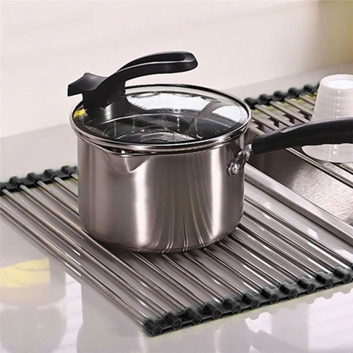 Égouttoir Pliable Antidérapant - SHOP-STORY - 37 x 23 cm - Acier Inoxydable - Silicone - Noir