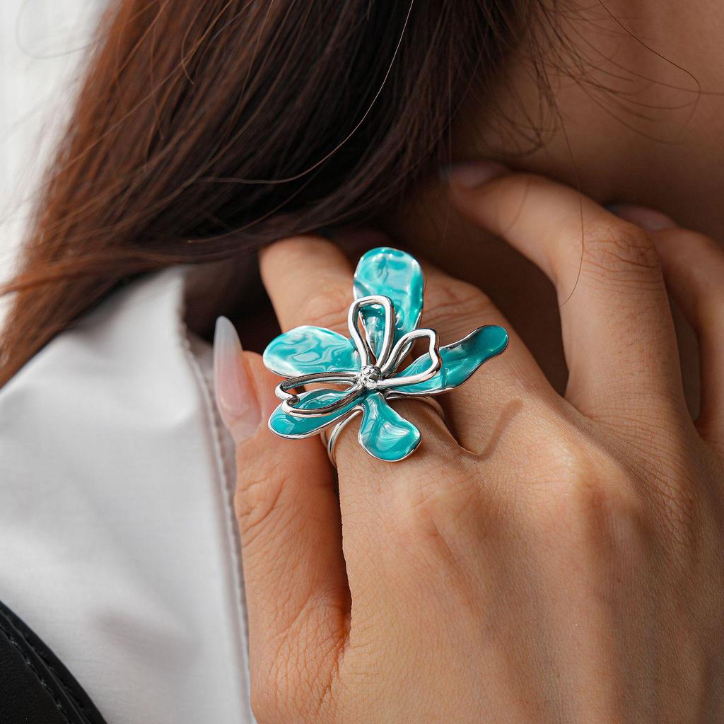 Tropföl Blume Offener Ring aus Edelstahl - Modisches Vielseitiges Nischendesign für Damen