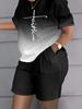 Casual Top & Shorts Set Sets Casual Short Sleeve Tshirt Outfit Women Summer Gradient 3D Print Pocket Short Sets Suit Female T Shirt Shorts