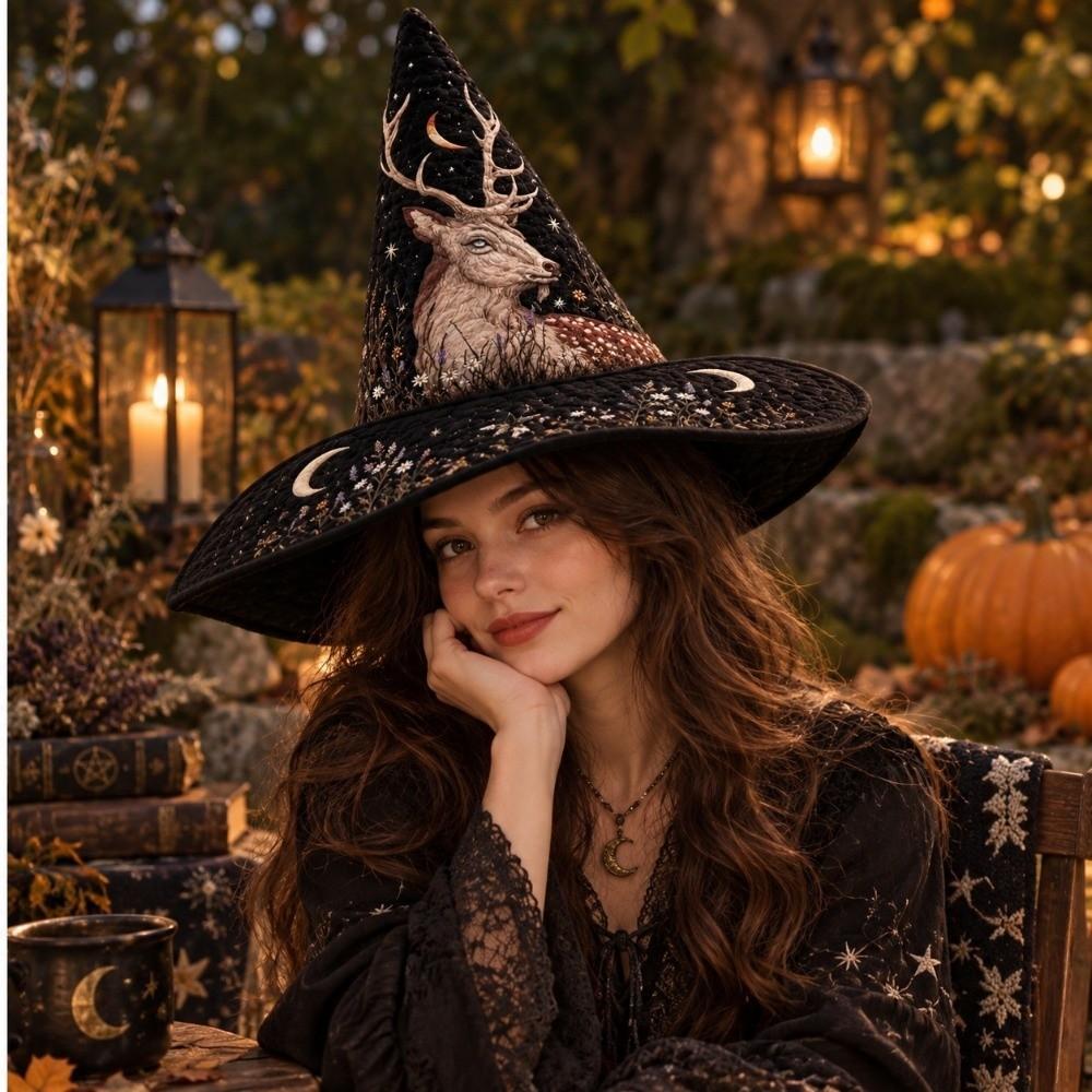 Vintage Halloween Witch Hat Wide Brim Festival Hat Gothic Party Hat Cosplay Party