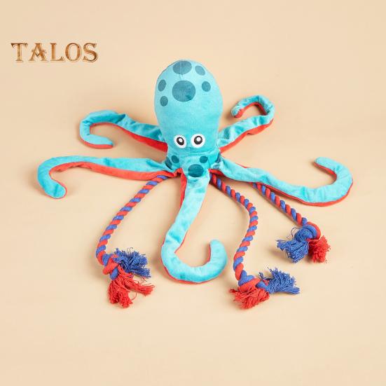 Plush Octopus Dog Toy Tough Dog Chew Toy for Aggressive Chewers Octopus Cotton Rope Tug-of-War Toy for Puppy Teeth Cleaning