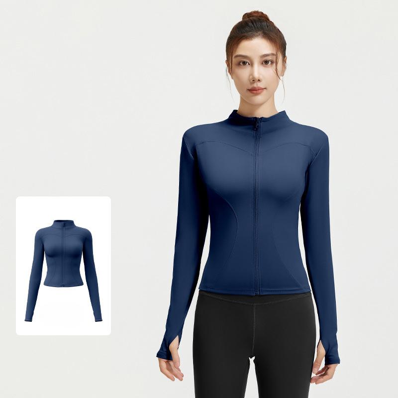Women Running Zipper Sportswear Skinny elasticity Solid Colour Long Sleeve Fitness Breathable Yoga coat