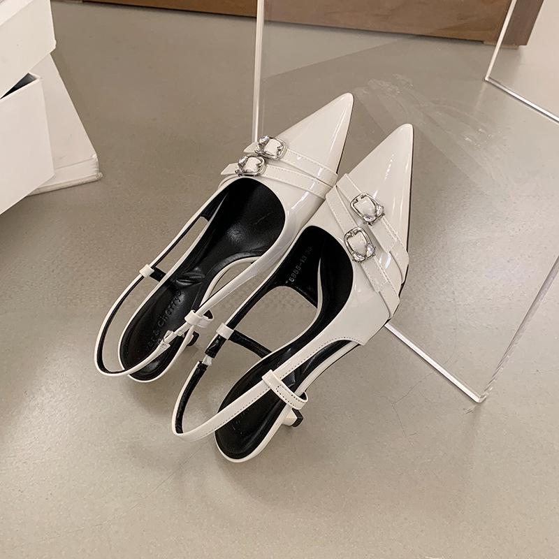 2025 Spring French Style Pointed Stiletto Heels - Elegant Closed Toe Sandals with Back Strap