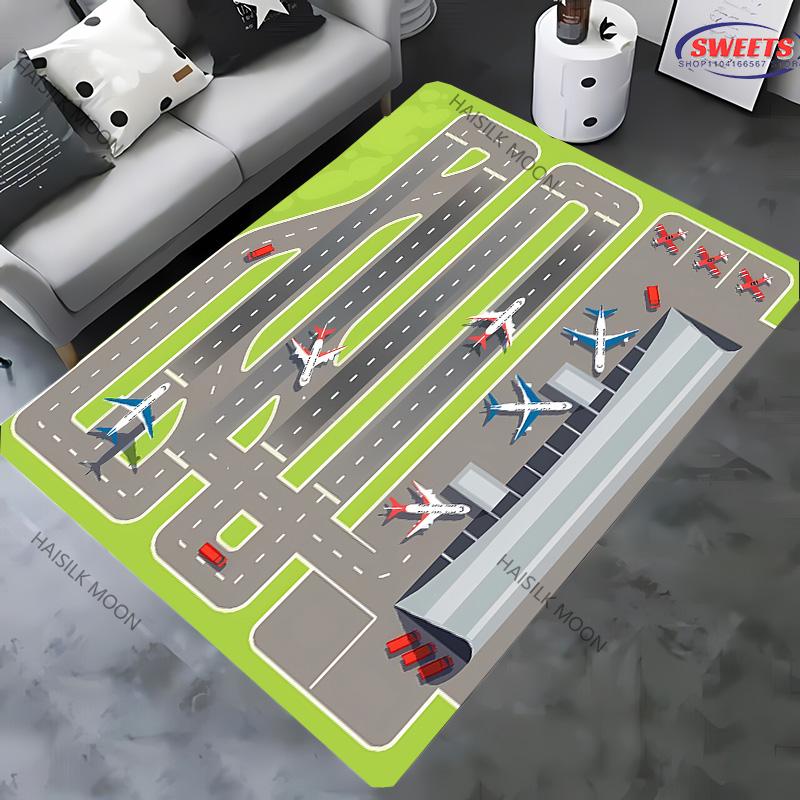 Aircraft Theme Airstrip Airport Carpet New Release! Rug for Living Rooms Bedrooms, Office Areas, Durable Machines Washable Mats