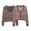 Autumn Winter Vintage Women Sweaters Fashion Single Breasted Square Collar Knitted Floral Chic Ladies Sweaters