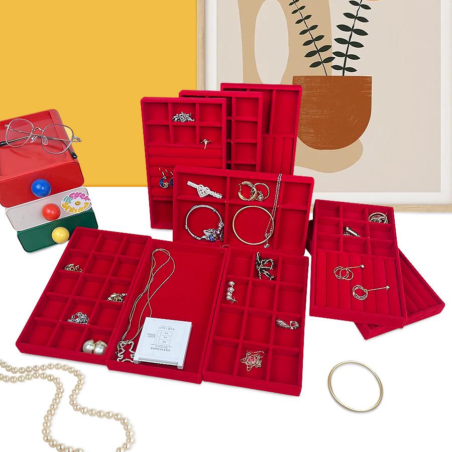 1PC, Flocking Jewelry Box Jewelry Tray, Color: red