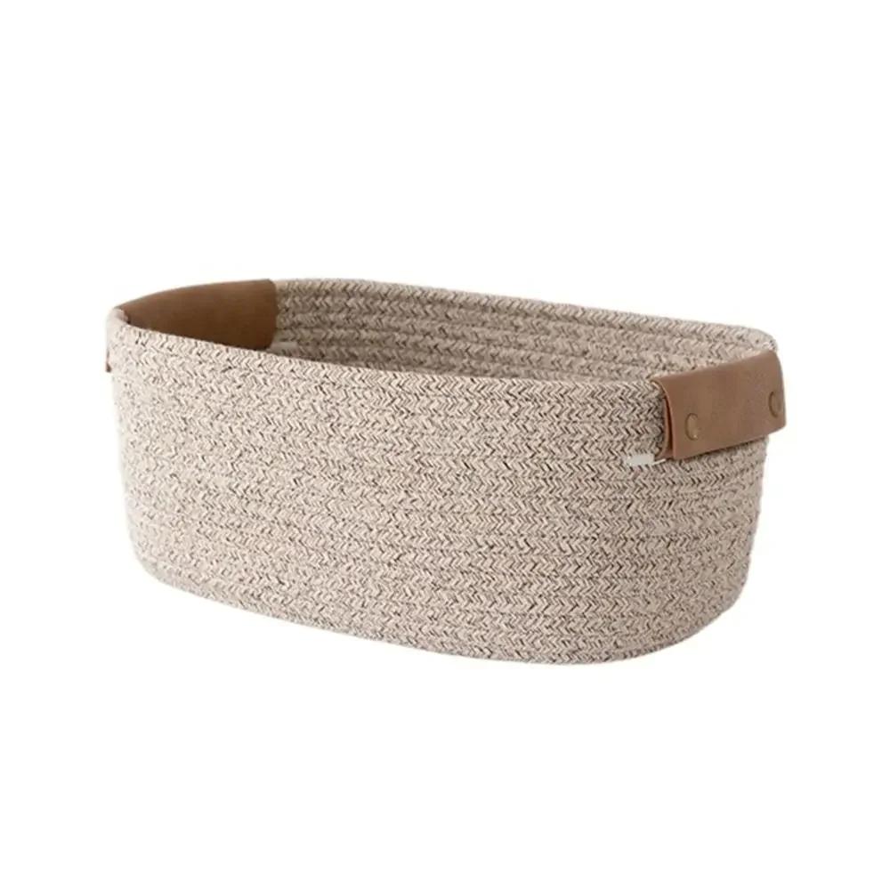Woven Cotton Rope Desk Storage Basket Foldable Key Container Household Organizer Space Saving Living Room Bedroom Supplies