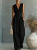 2026 European & American Spring/Summer Elegant Waist-Cinching V-Neck Women's Jumpsuit