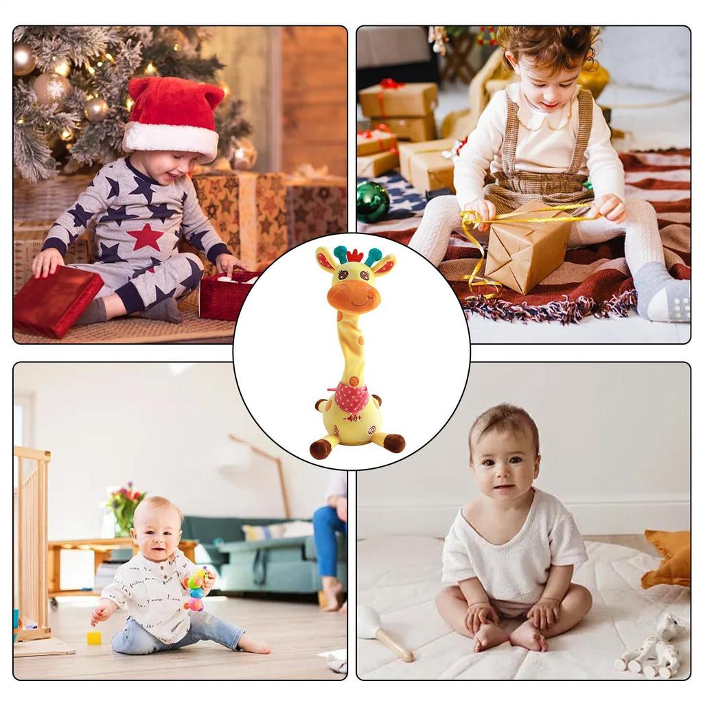 Dancing Talking Giraffe Plush Toy, Rechargeable Musical Educational Doll with Lights, Interactive Baby Gift for Travel Party