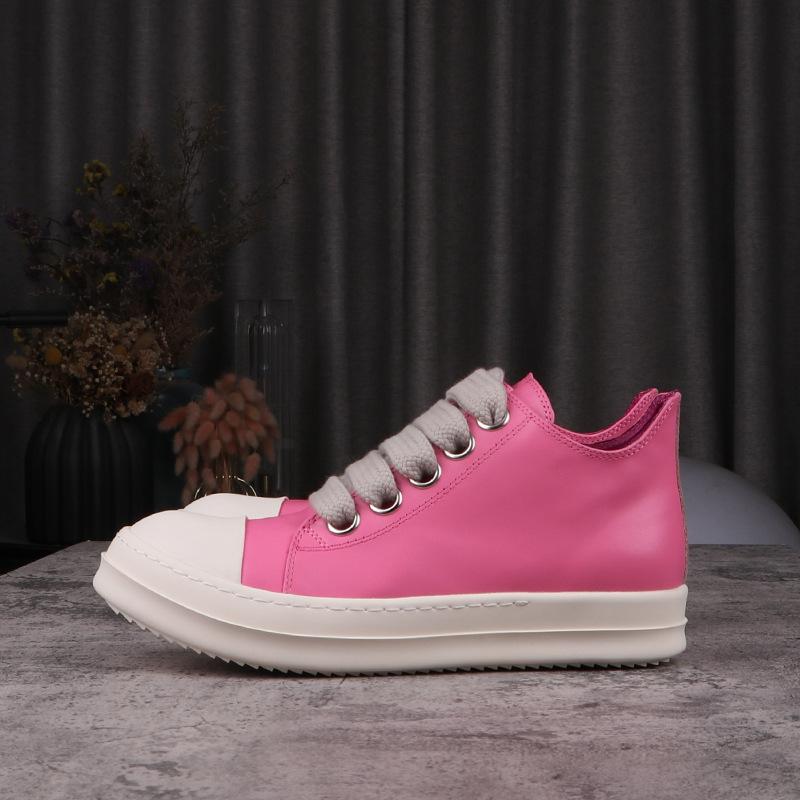 Men's Shoes Genuine Leather Jumbo Shoelace Women's Sneakers Fashion Black Solid Lace-up Men's Casual Shoes