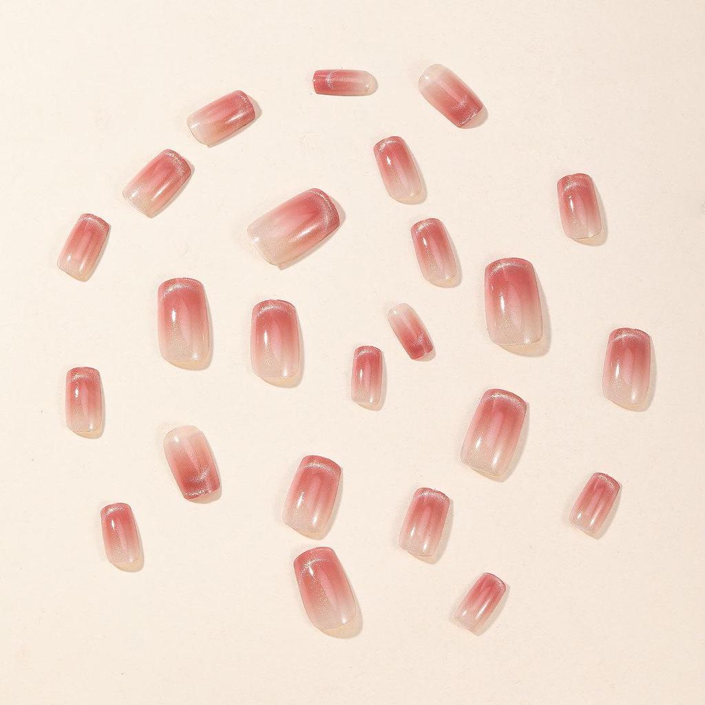Transparent Cat Eye Nude Pink Square Wearable Nail Tips